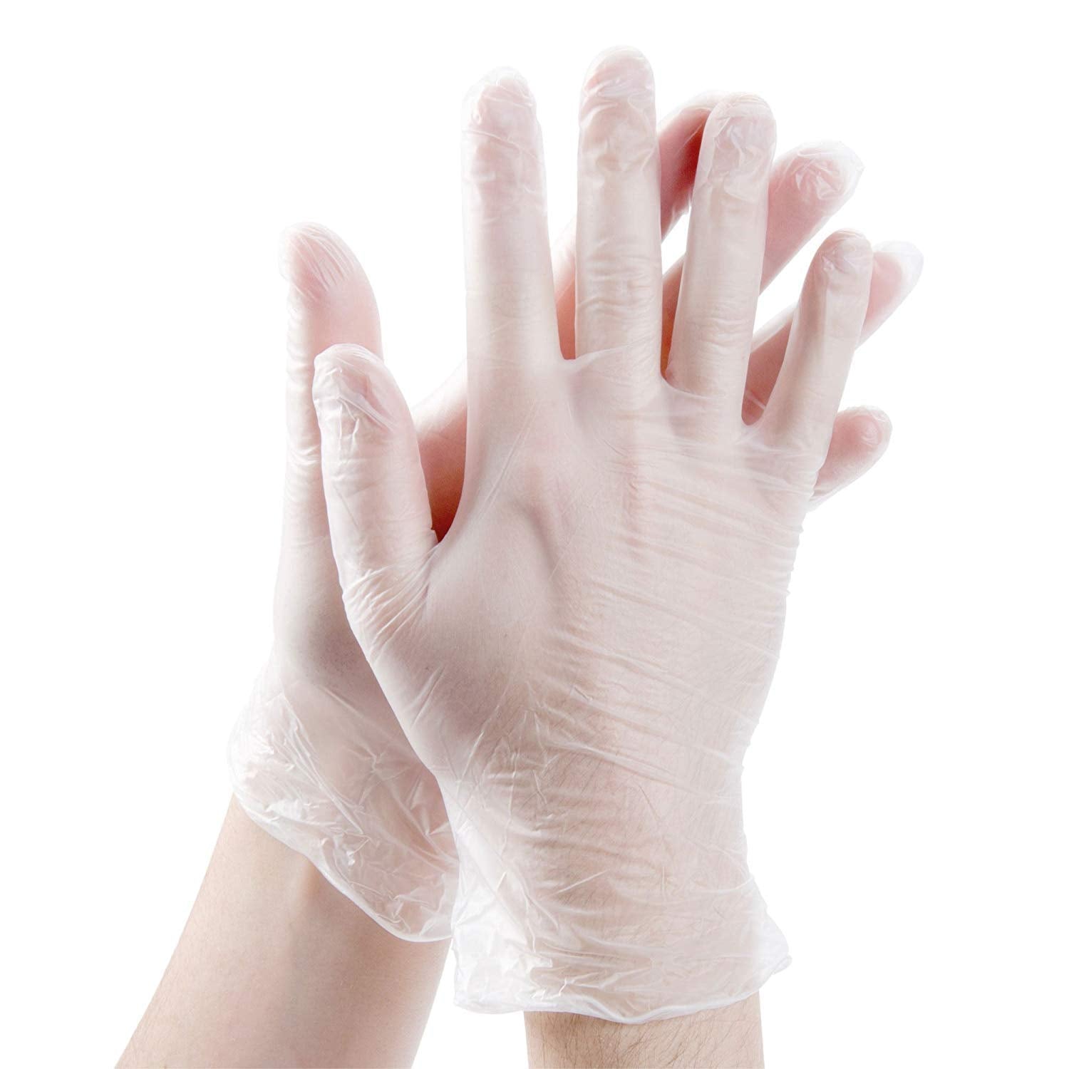 Sunset Brands pull-on vinyl gloves image showing quick, convenient use.