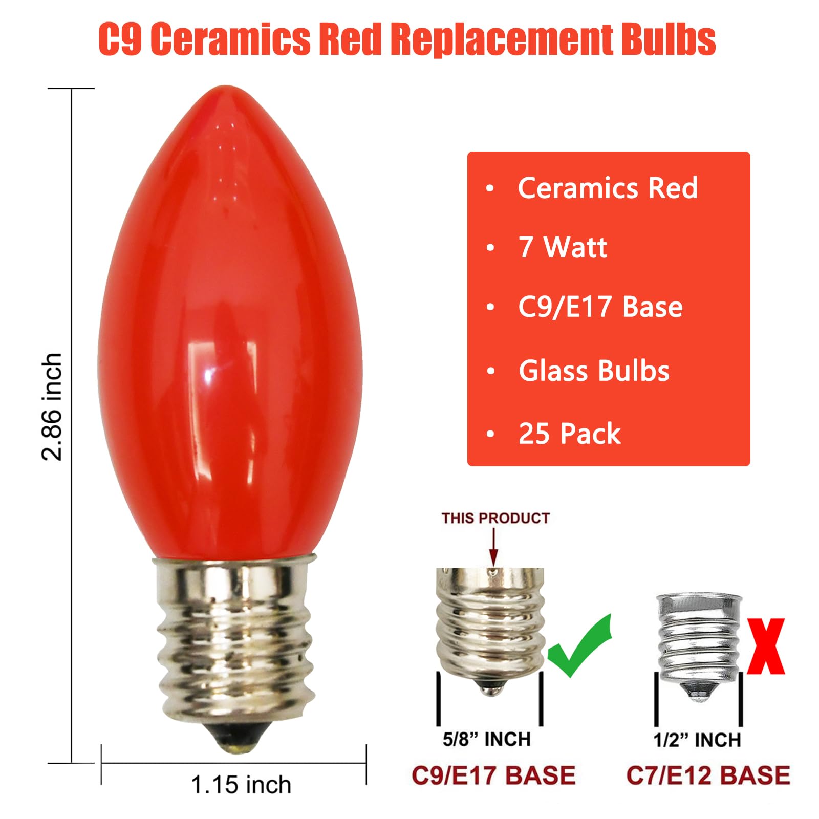 SUNSGNE 7W red incandescent bulbs with E17 base for bright décor