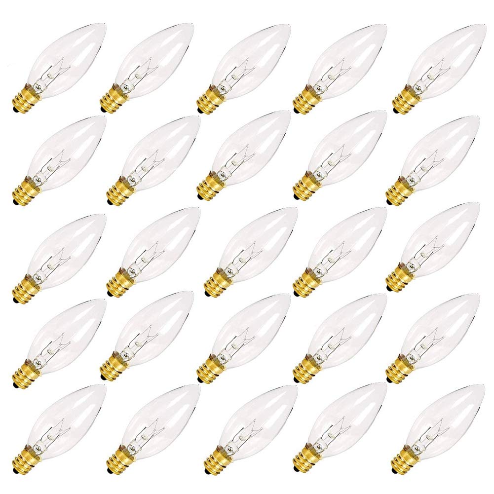 SUNSGNE clear torpedo tip bulbs for chandeliers and window candles, 25-pack