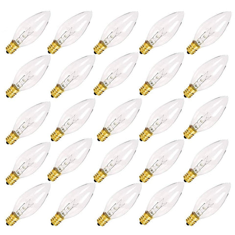 SUNSGNE clear torpedo tip bulbs for chandeliers and window candles, 25-pack