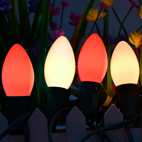 SUNSGNE glass red bulbs offer durable, weather-friendly outdoor lighting