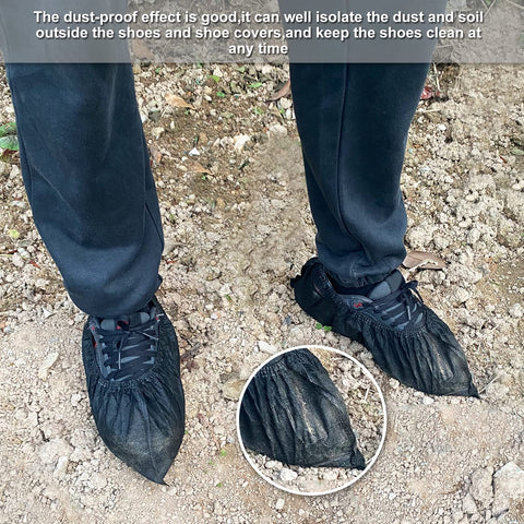 Floor protection with Sunshine Post disposable shoe covers on carpet and tile