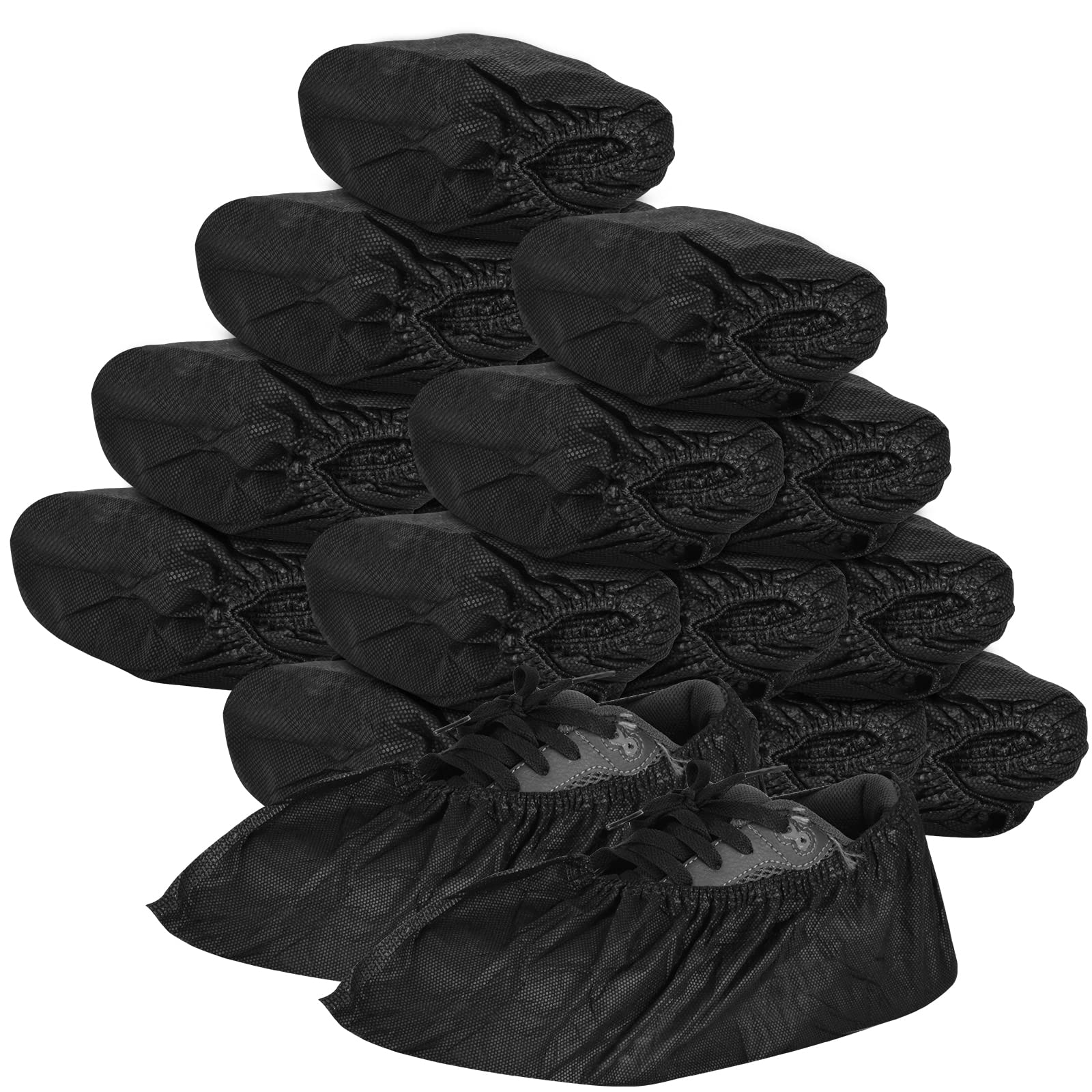Sunshine Post black disposable shoe covers in a 200-pack for indoor floors