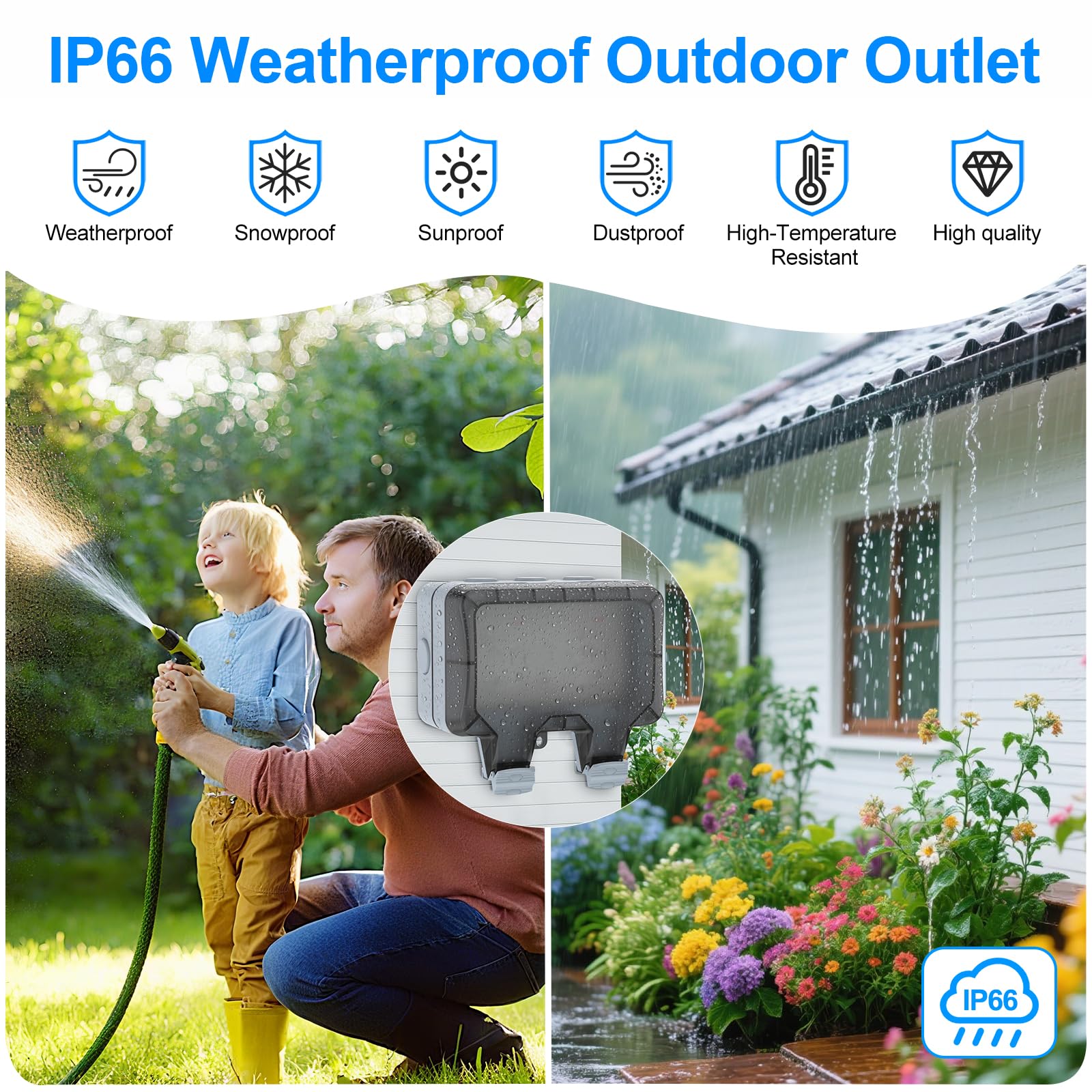 SUNSIERWEI outdoor power outlet with cover protects sockets when not in use.