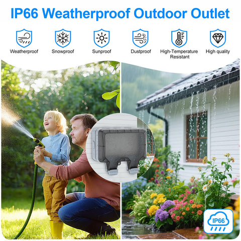 SUNSIERWEI outdoor power outlet with cover protects sockets when not in use.