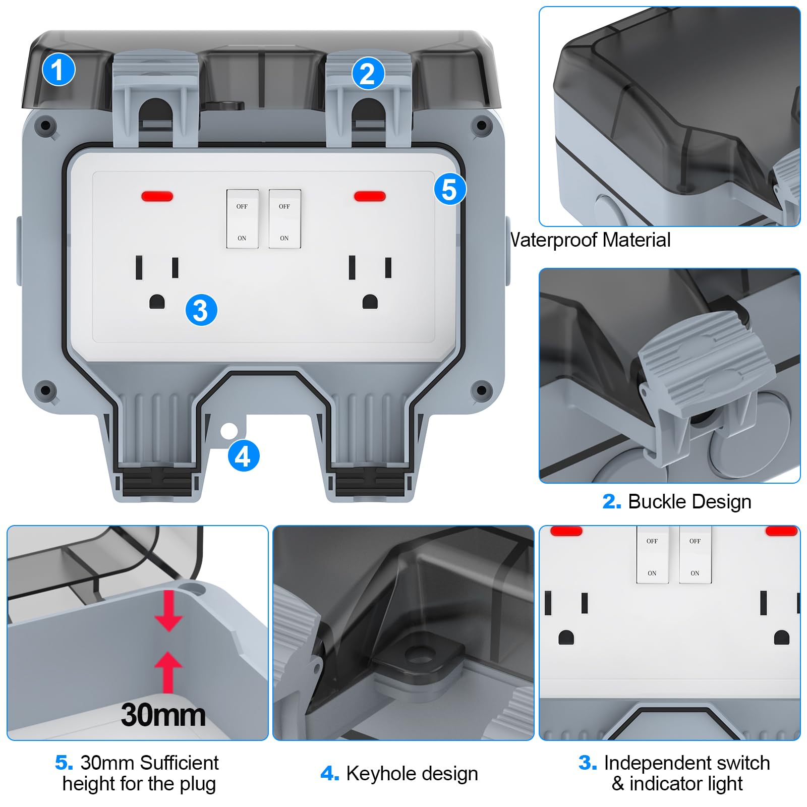 SUNSIERWEI two-gang installation keeps wiring organized and accessible.