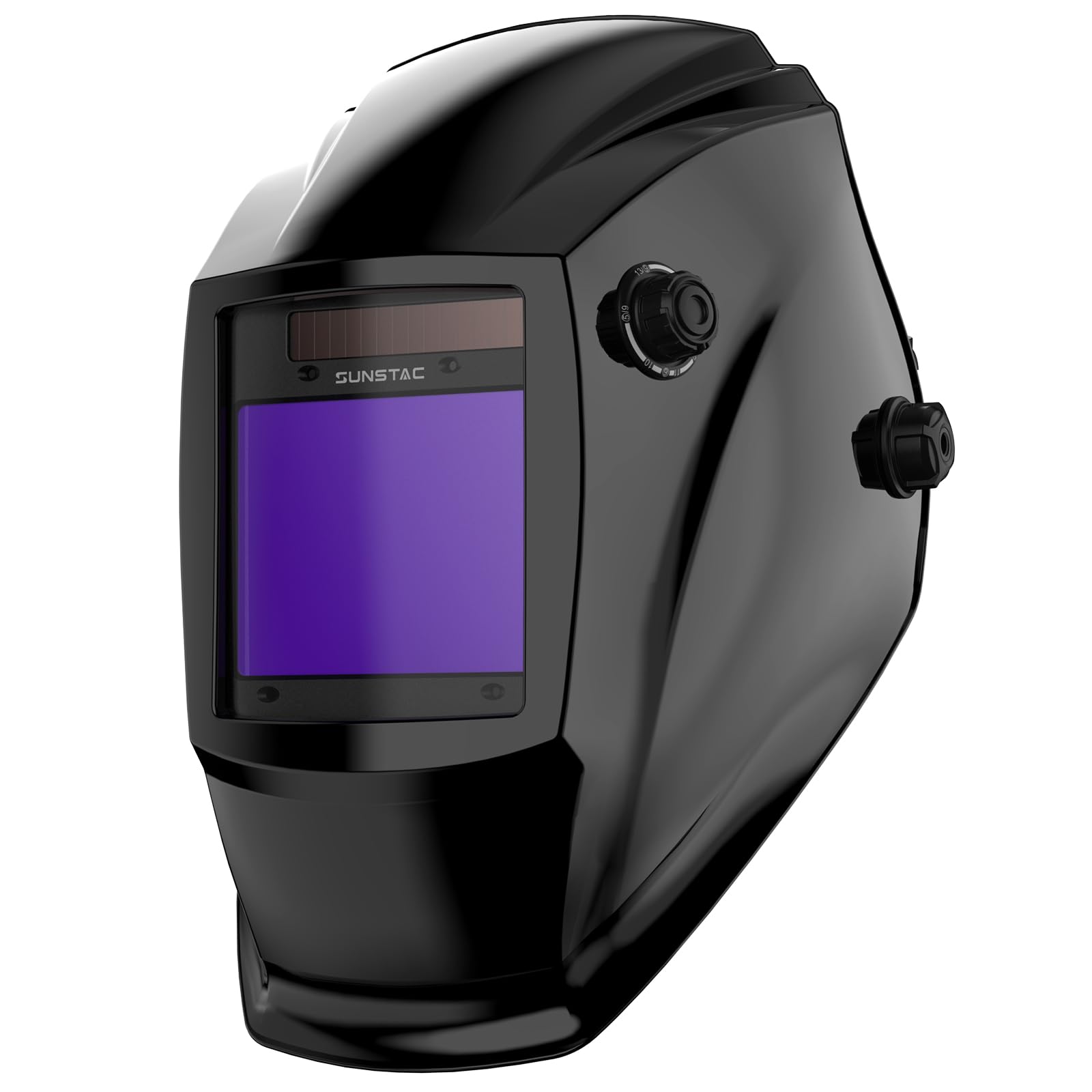 Sunstac welding helmet with large viewing screen for precise arc visibility