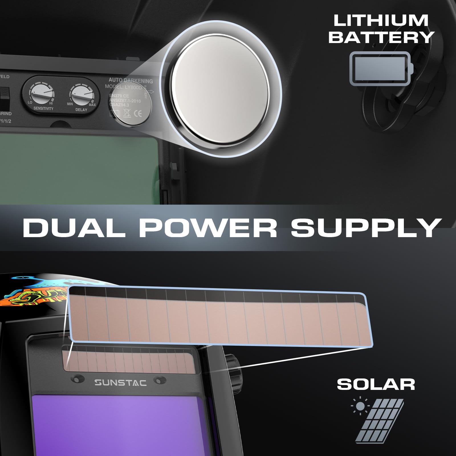 Sunstac welding helmet padding and adjustability for comfort.