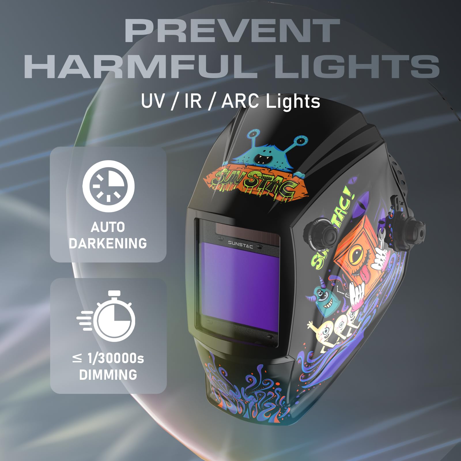 Sunstac welding helmet true color view enhances arc detail.