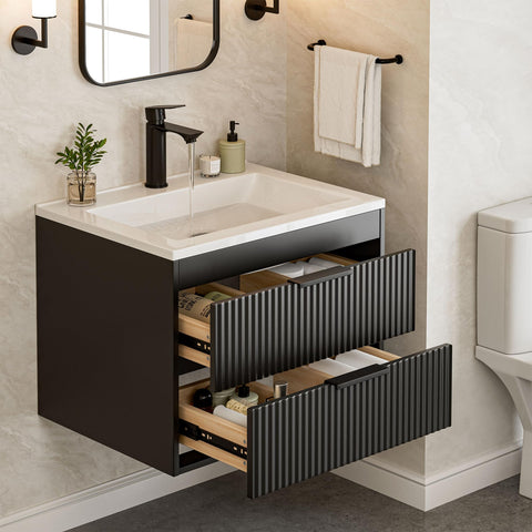 SUNTAGE 24in modern MDF vanity front view with floating design for a minimalist bathroom