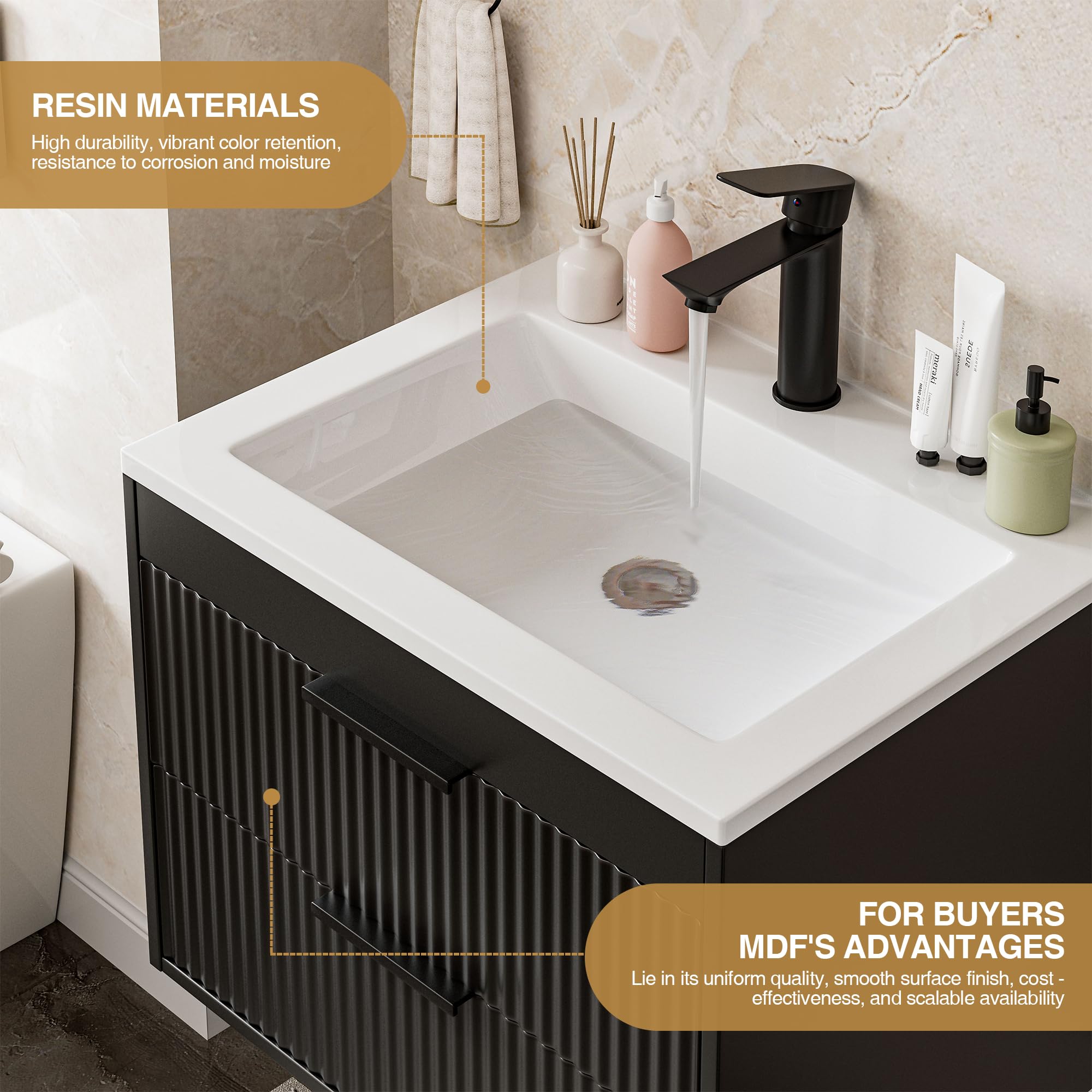 SUNTAGE white resin sink close-up highlighting smooth durable surface