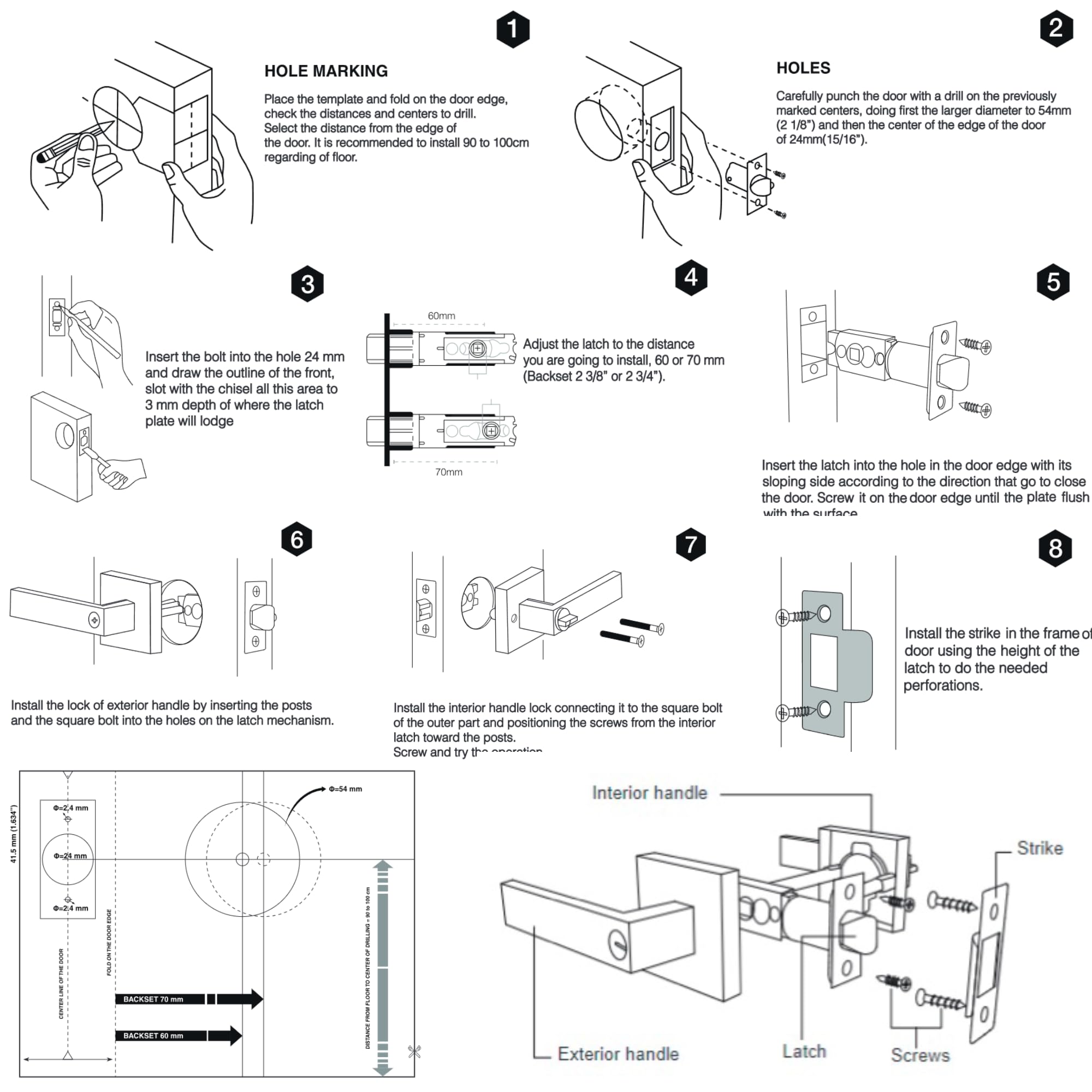 SUNTAI adjustable latch lever fits standard doors with square plate