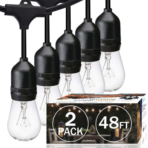 SUNTHIN 2-pack 48ft outdoor string lights with warm Edison bulbs for cozy patios.