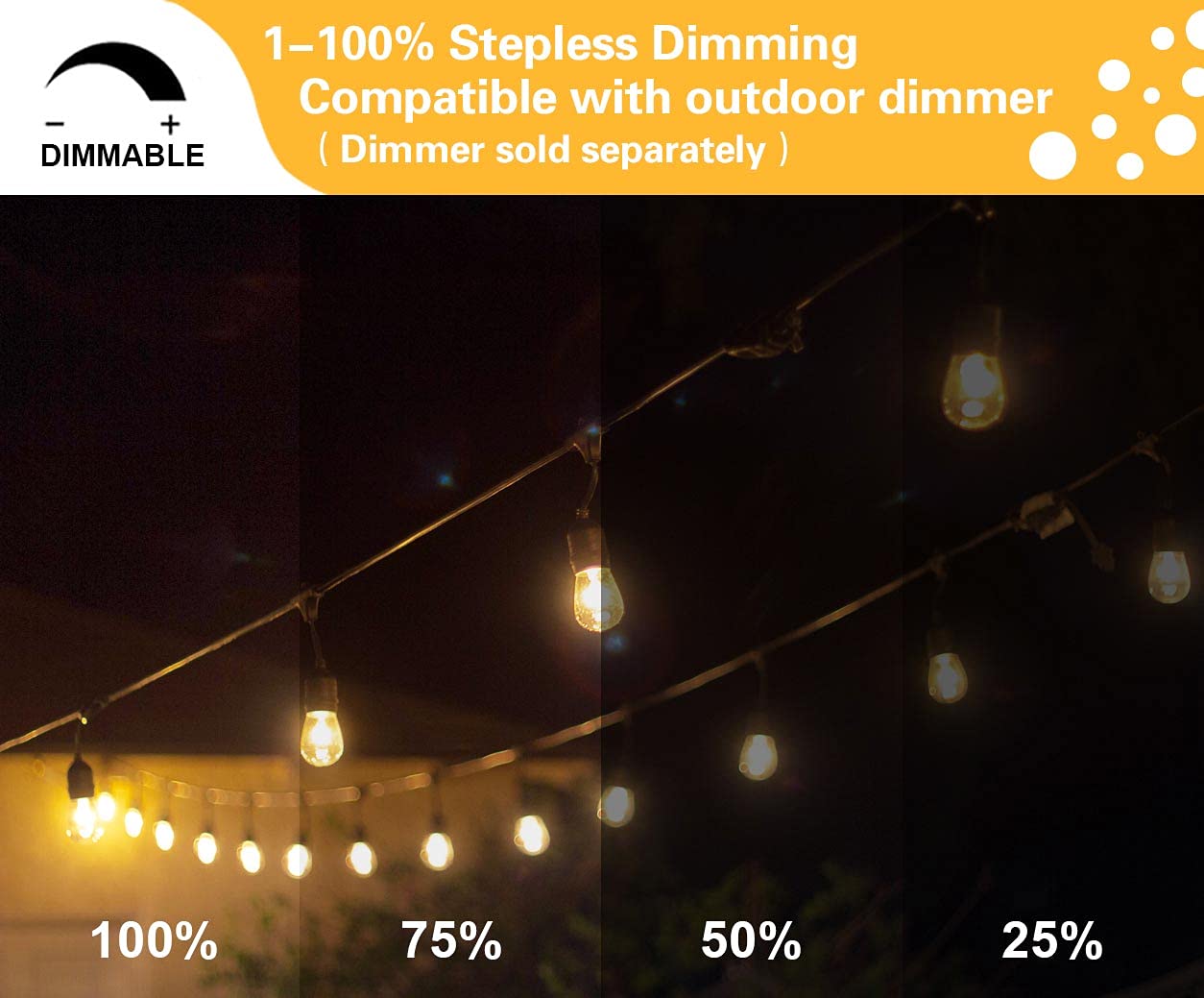 Two SUNTHIN strands connected to show expanded outdoor lighting options.