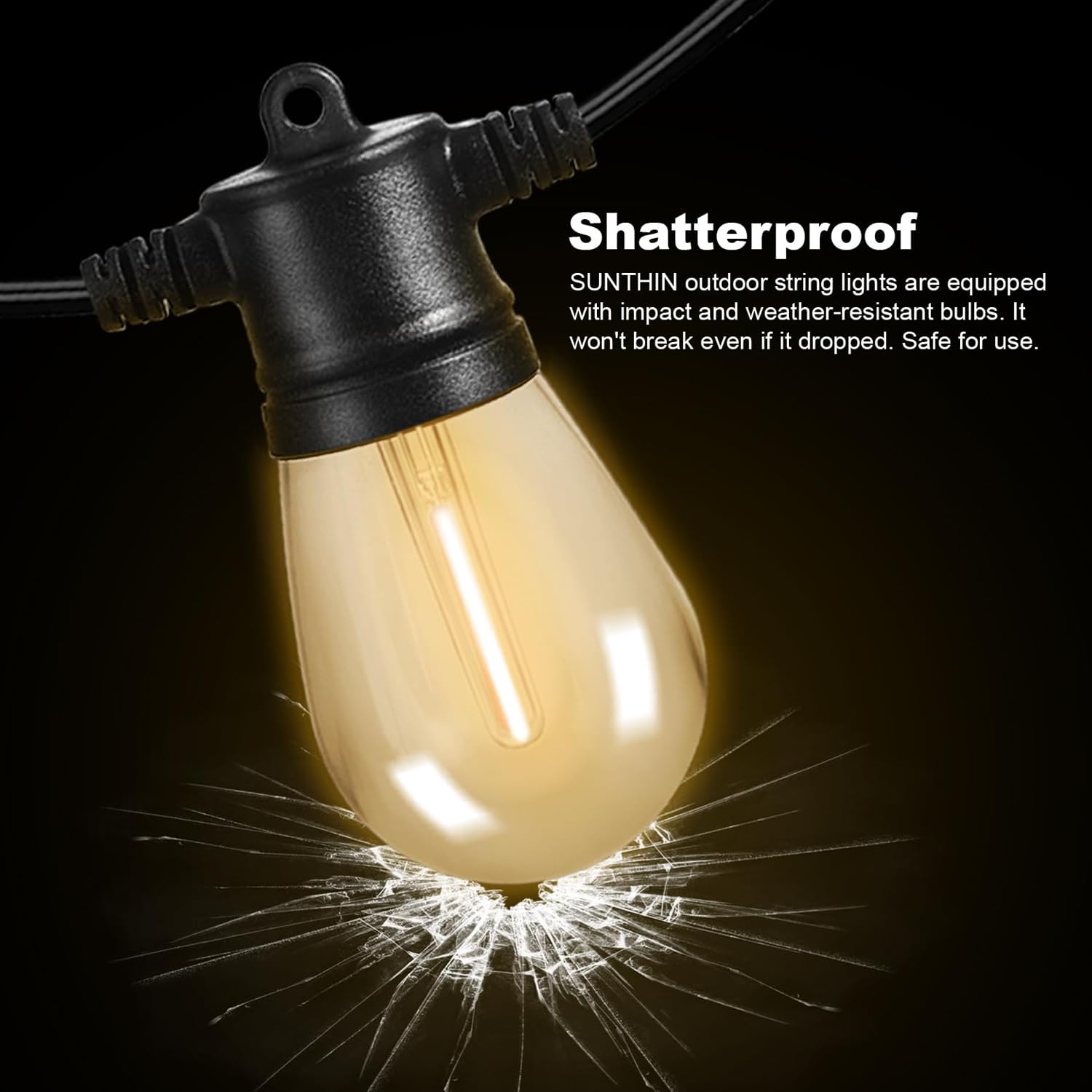 SUNTHIN shatterproof LED bulbs for safe outdoor lighting.