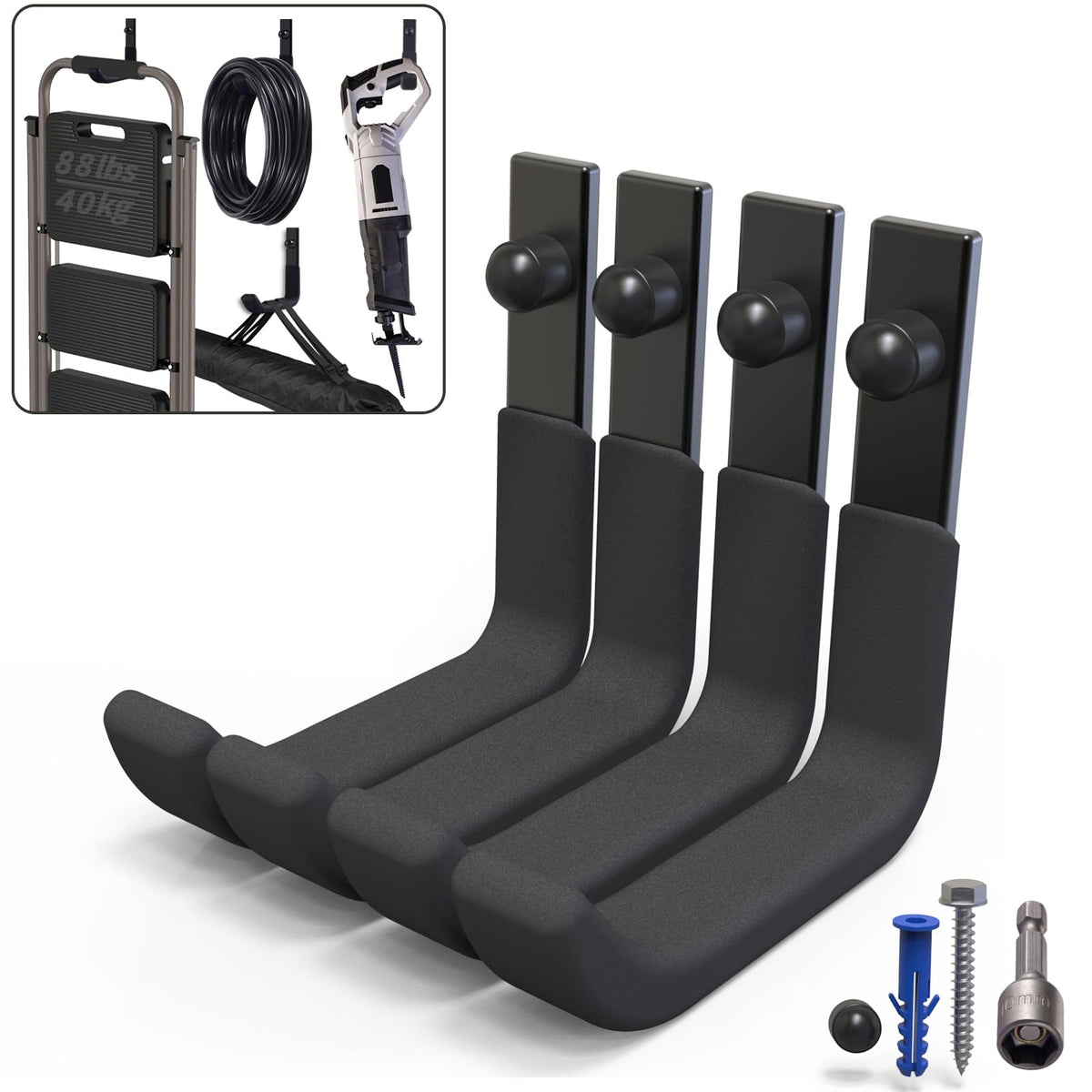 SunVFaFa garage hooks wall-mounted for secure tool hanging and space saving.