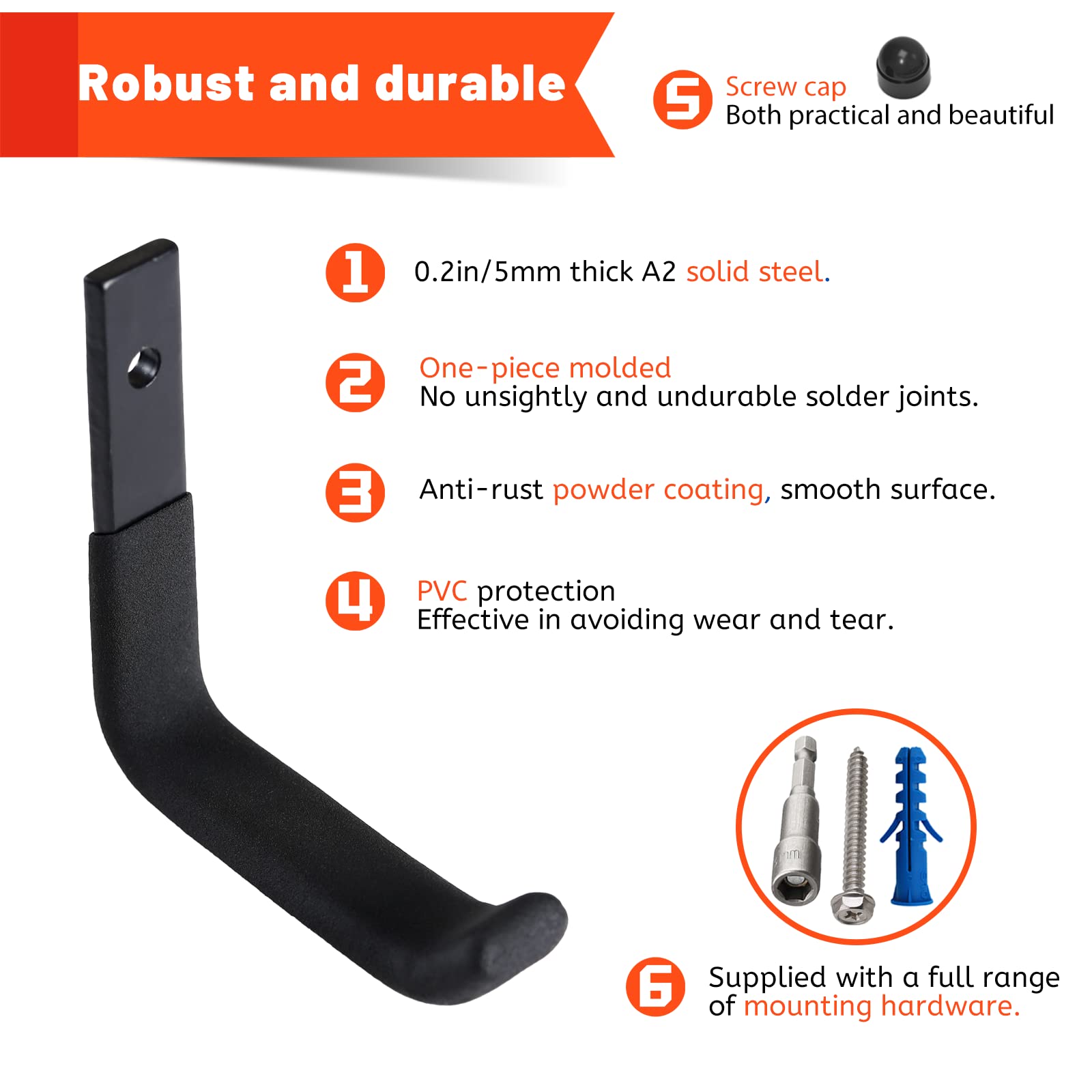 SunVFaFa steel hook displaying heavy-duty design ideal for garden hoses and cords.