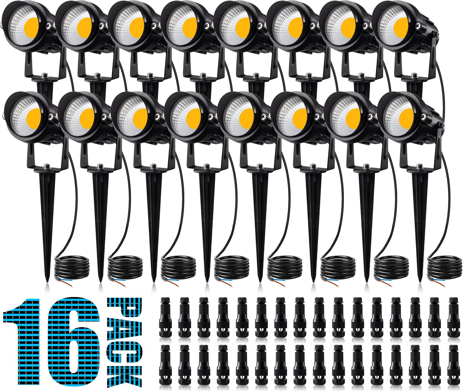 Sunvie 12W landscape light ground spike illuminating a garden path with warm ambience