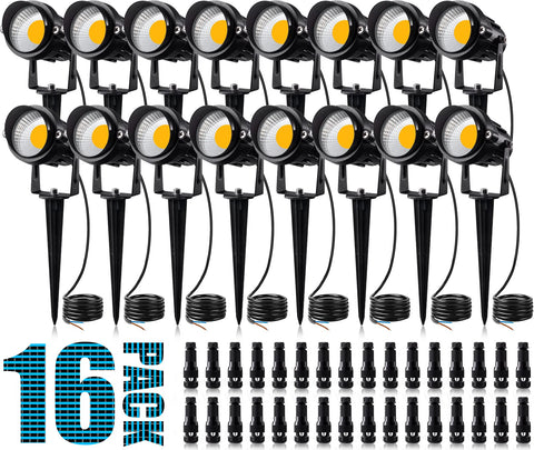 Sunvie 12W landscape light ground spike illuminating a garden path with warm ambience
