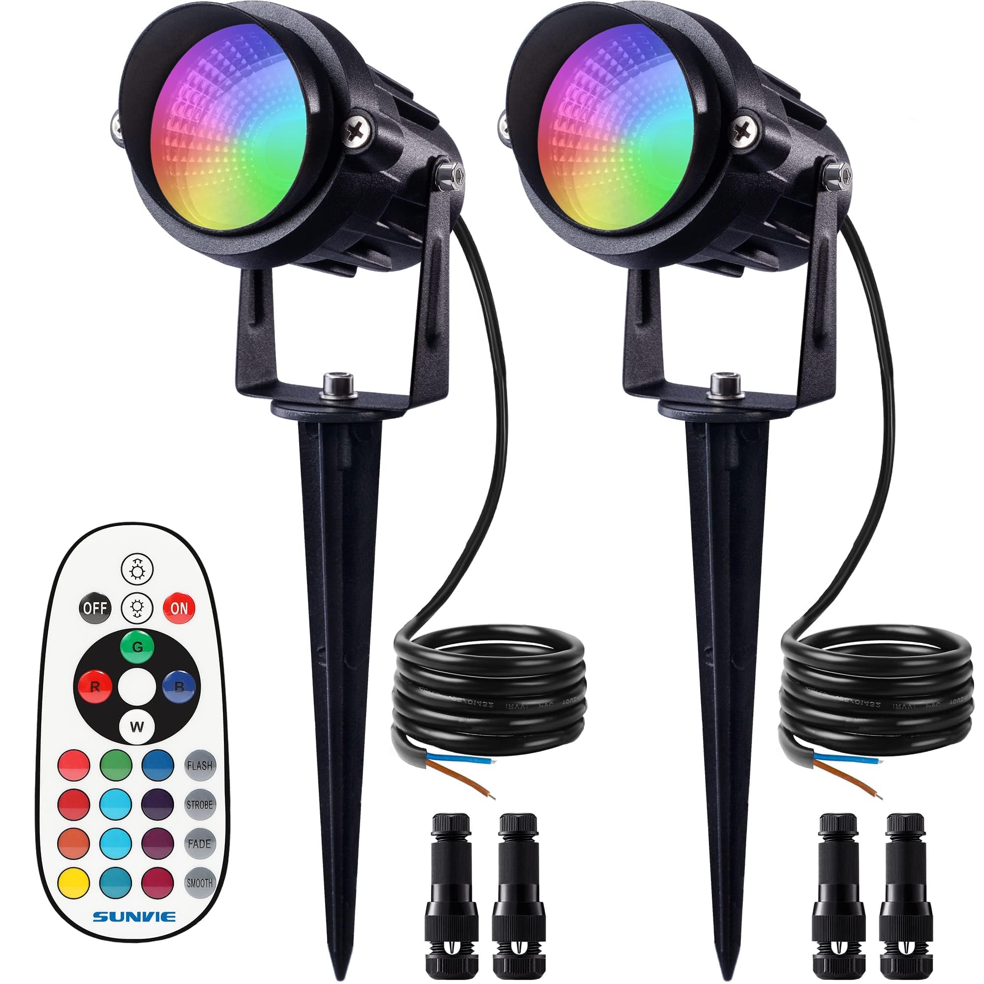 SUNVIE 12W RGB landscape light front view for durable outdoor pathway lighting