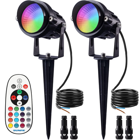 SUNVIE 12W RGB landscape light front view for durable outdoor pathway lighting