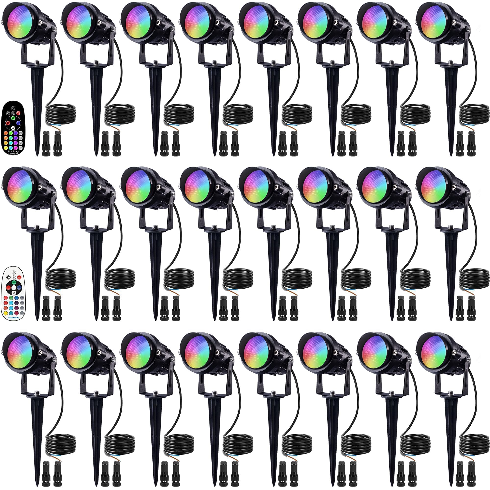 SUNVIE 24-pack RGBW landscape lights for yard and Halloween decor