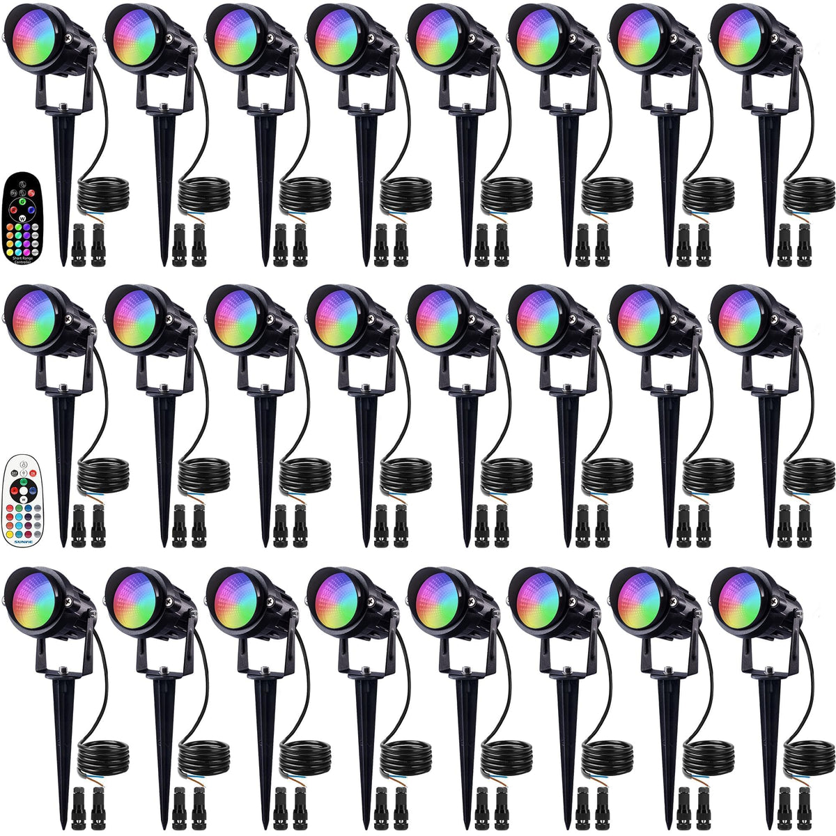 SUNVIE 24-pack RGBW landscape lights for yard and Halloween decor