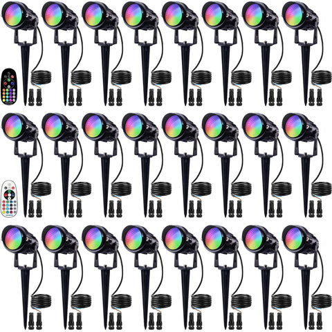 SUNVIE 24-pack RGBW landscape lights for yard and Halloween decor