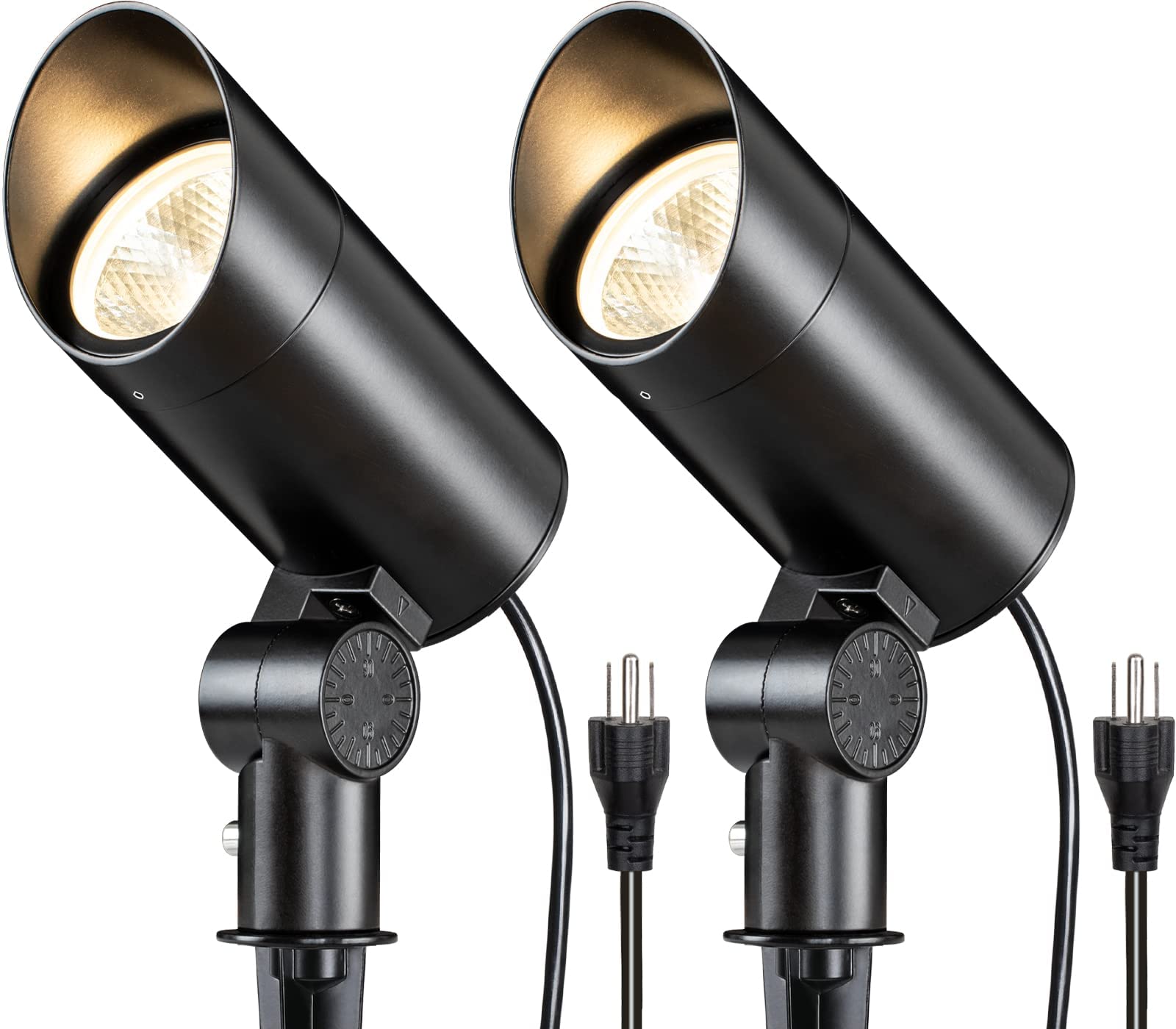 SUNVIE 30W flag-pole light; warm beam highlights flags and trees at night.