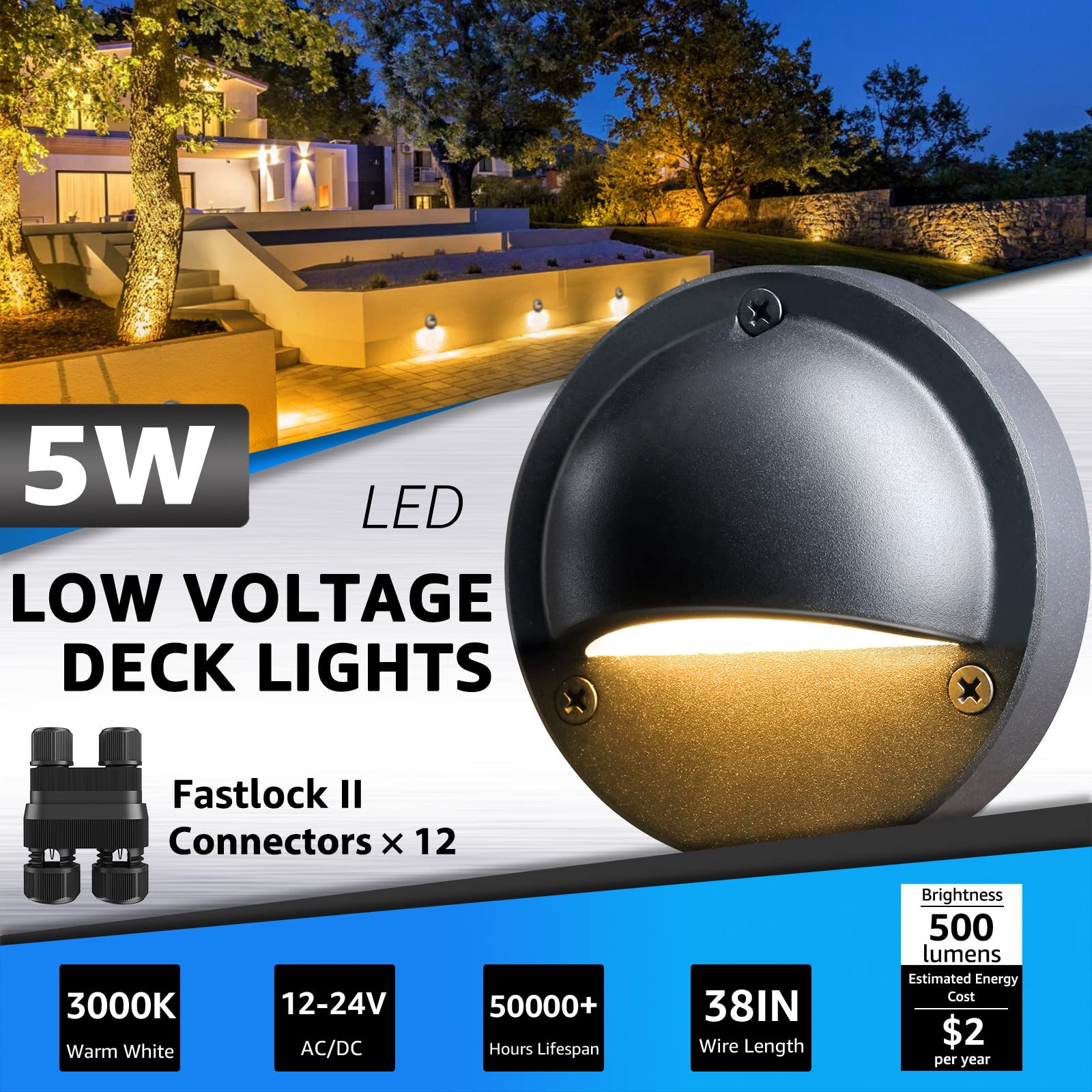 SUNVIE 5W deck light side view showing slim profile for discreet landscape lighting.