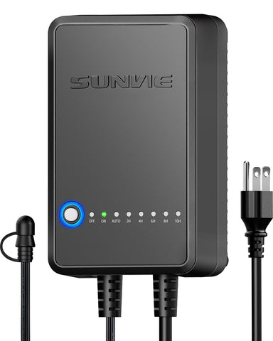 SUNVIE 60W transformer powering outdoor LED landscape lights at dusk