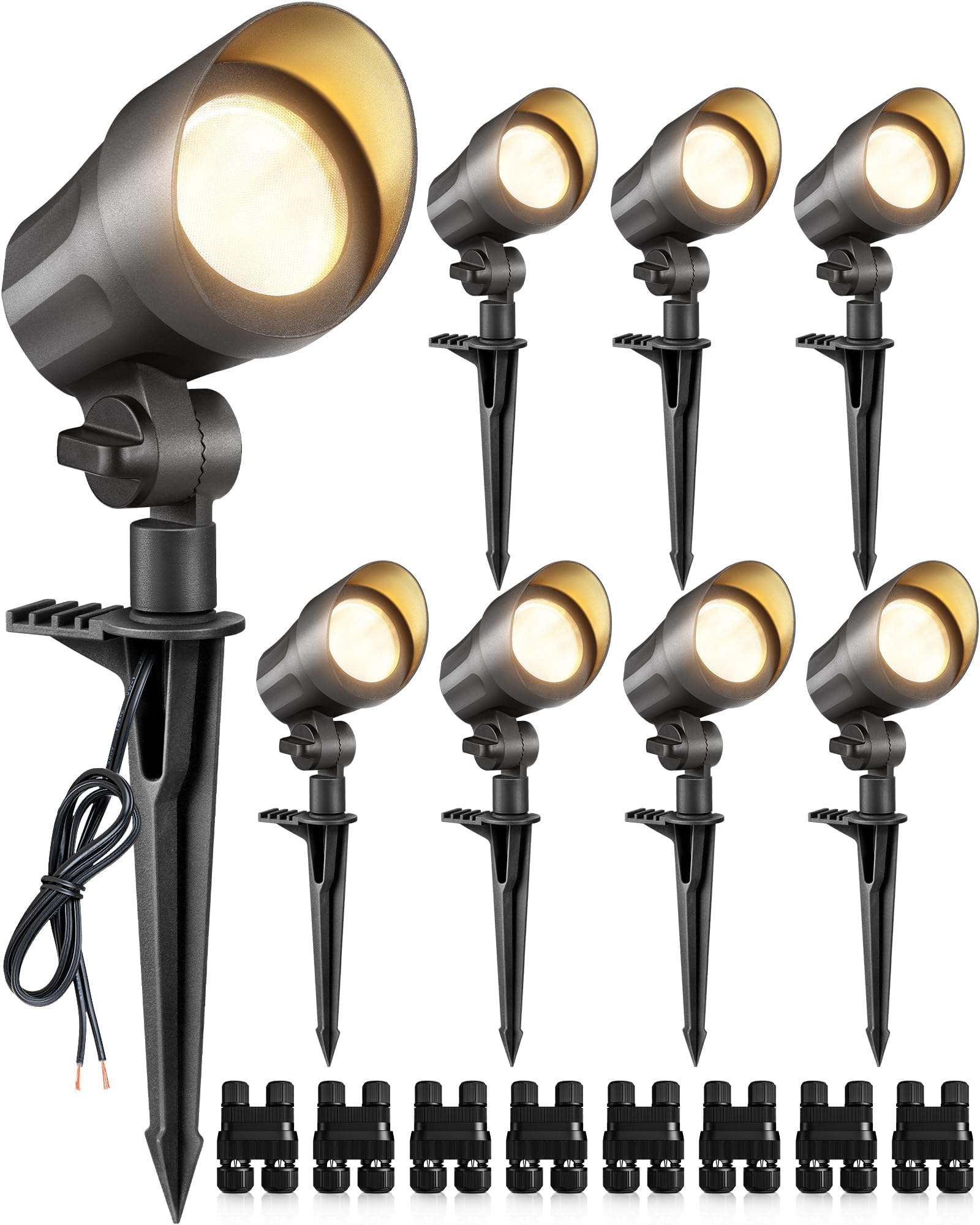 SUNVIE 6W landscape lights in an 8-pack illuminate entry and pathways with warm white glow.