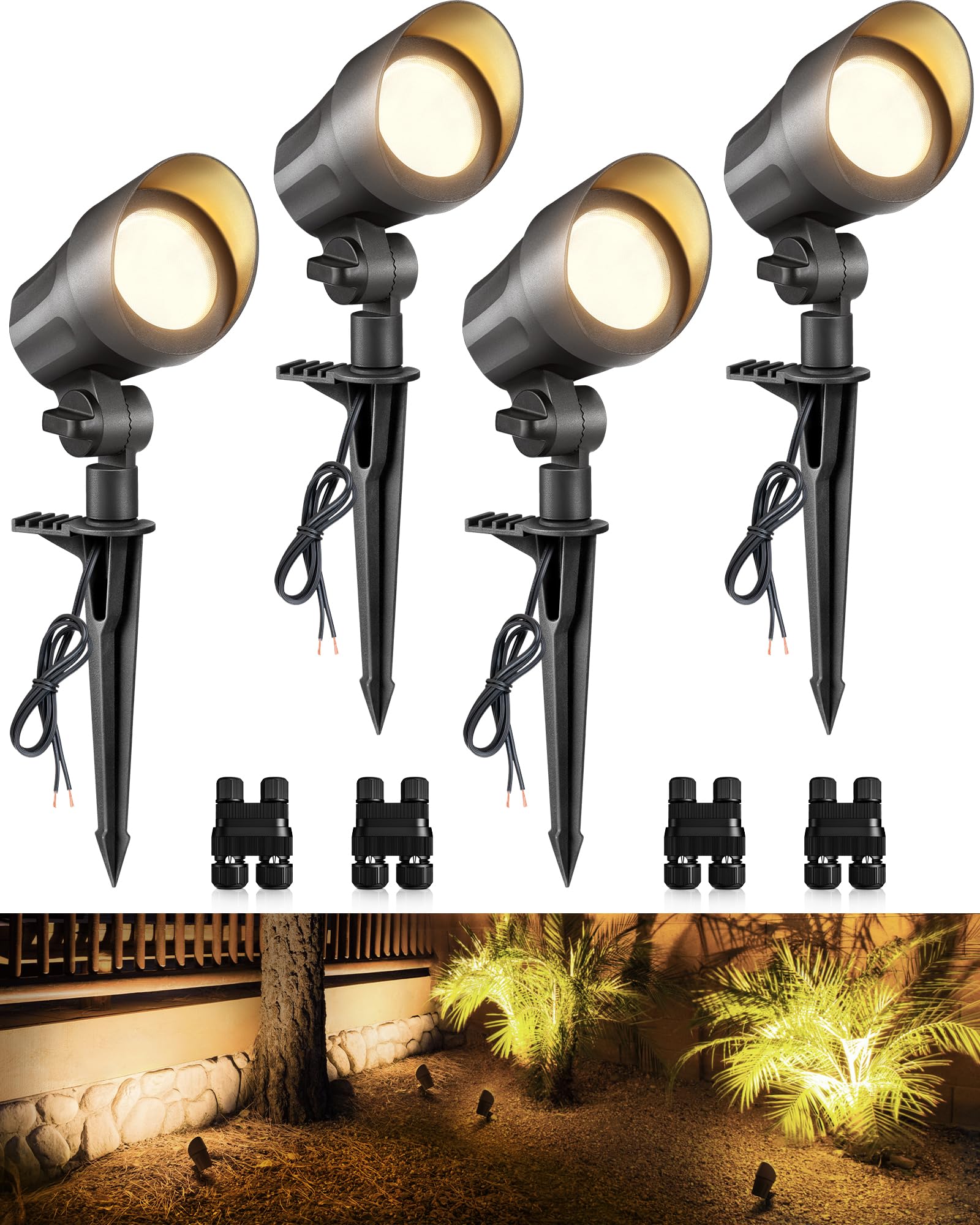 SUNVIE 6W landscape light focused on a tree with warm, inviting glow for night yards