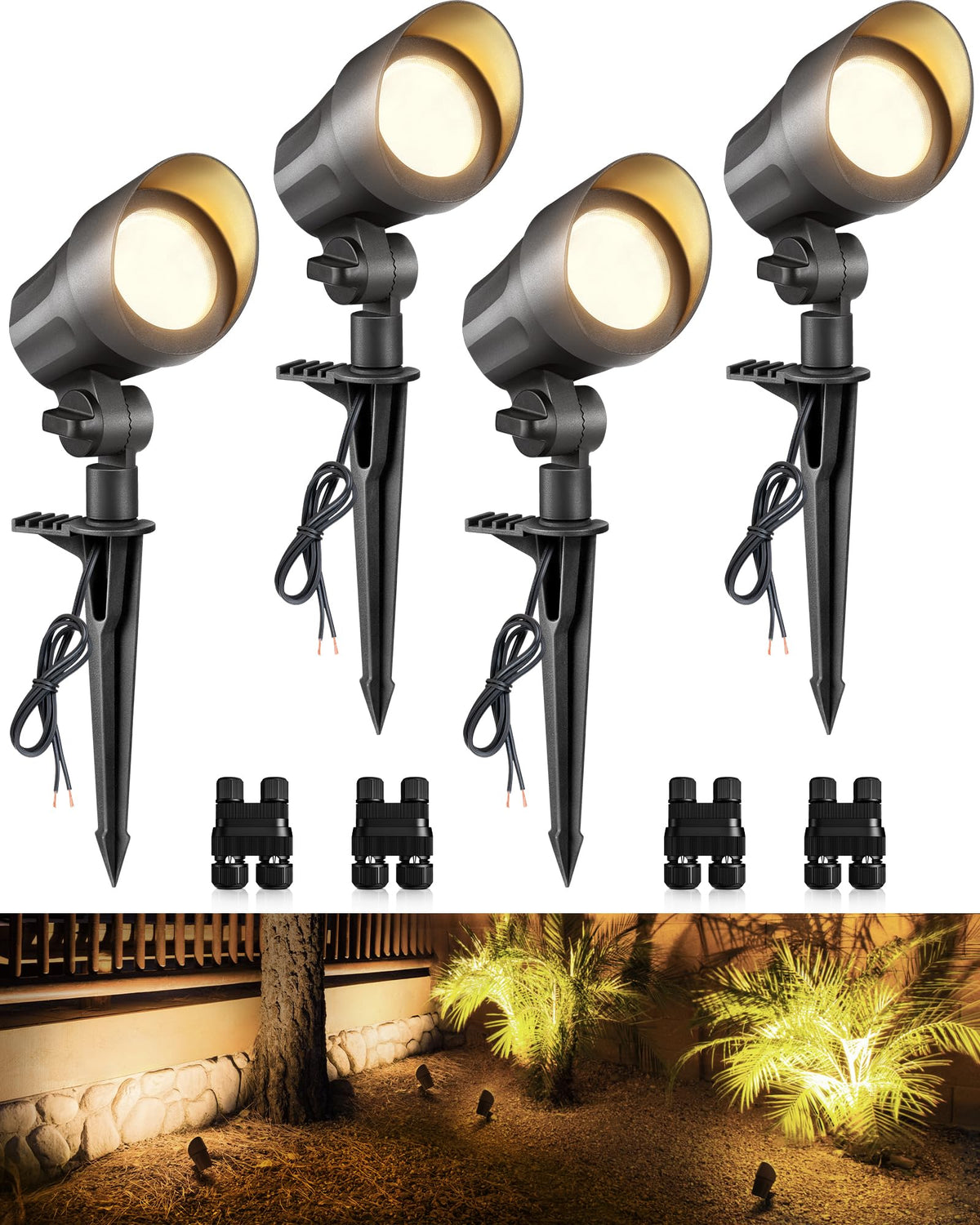 SUNVIE 6W landscape light focused on a tree with warm, inviting glow for night yards