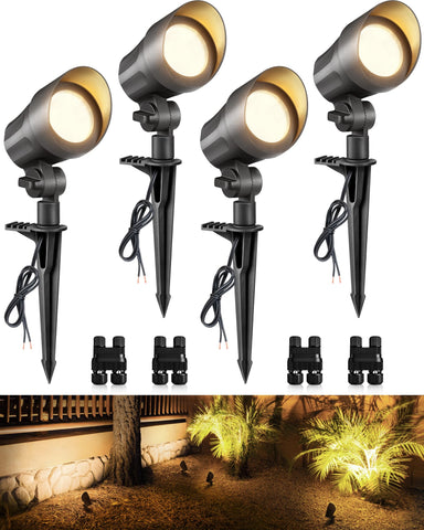 SUNVIE 6W landscape light focused on a tree with warm, inviting glow for night yards