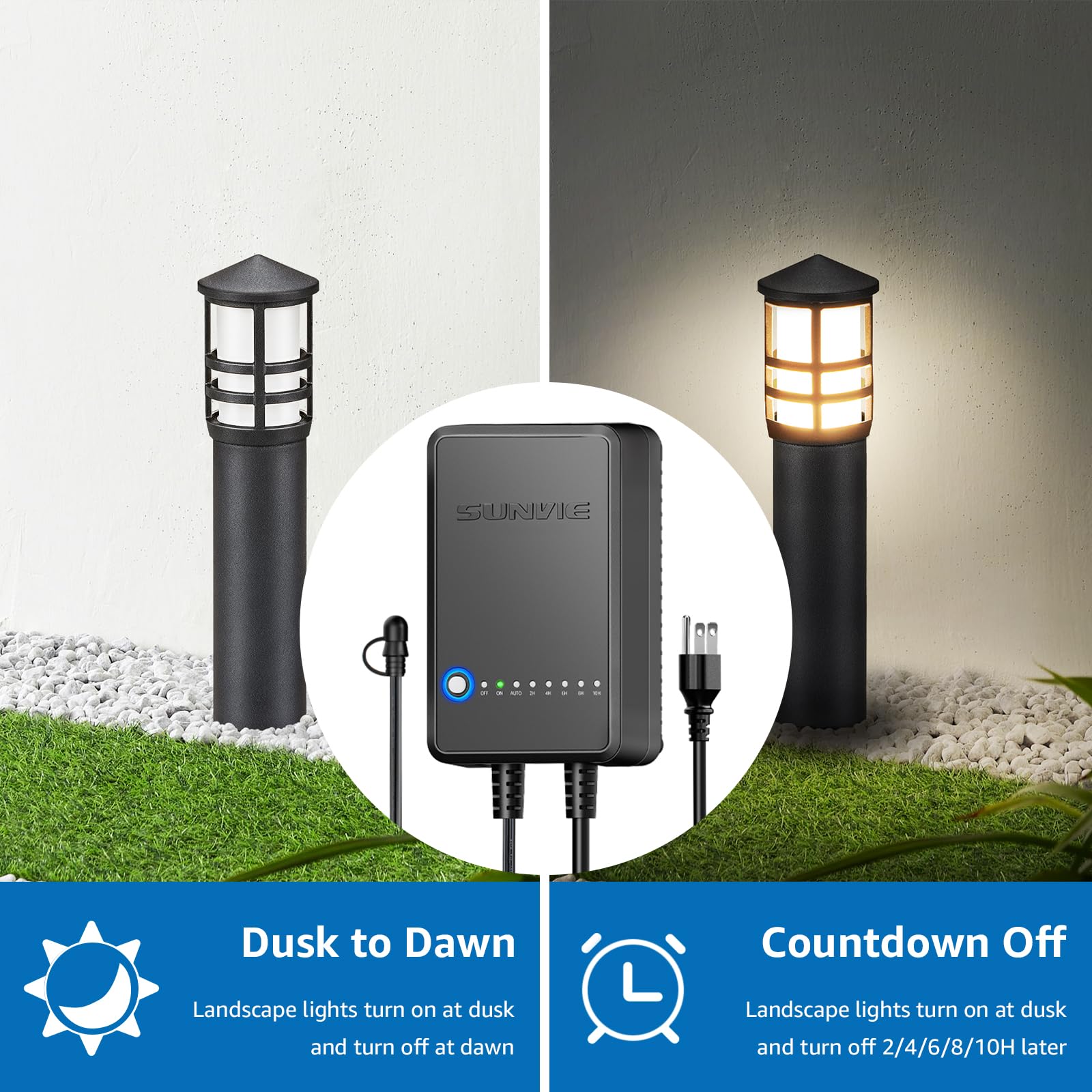 SUNVIE 8-pack path lights illuminate walkways with rugged aluminum design.