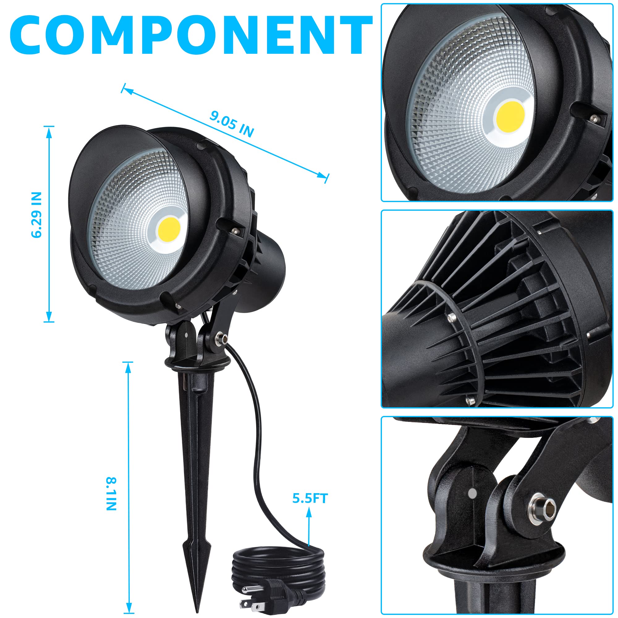 Sunvie adjustable spotlight head allows precise targeting of outdoor features.