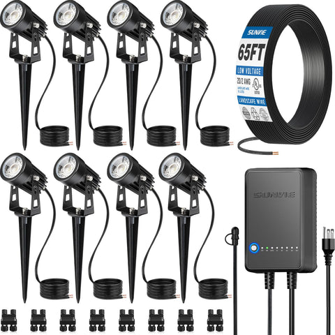 SUNVIE all-in-one LED landscape kit transformer powers outdoor lighting