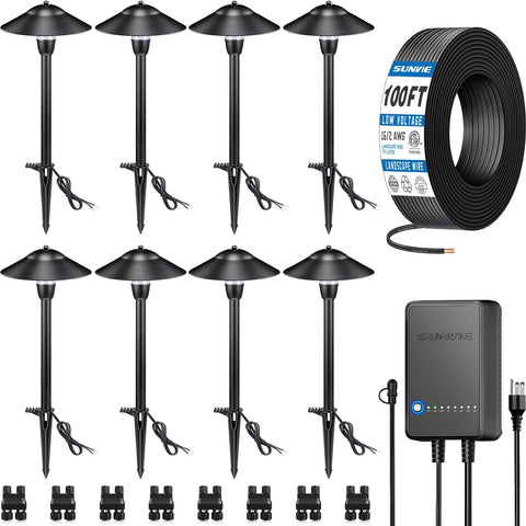 SUNVIE all-in-one pathway kit powering a front walkway with a 60W transformer