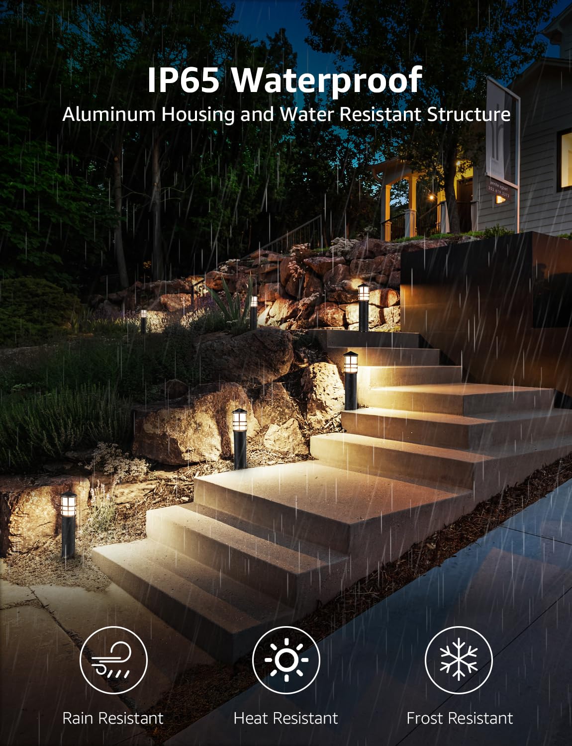 SUNVIE bollard light in die-cast aluminum housing for outdoor durability