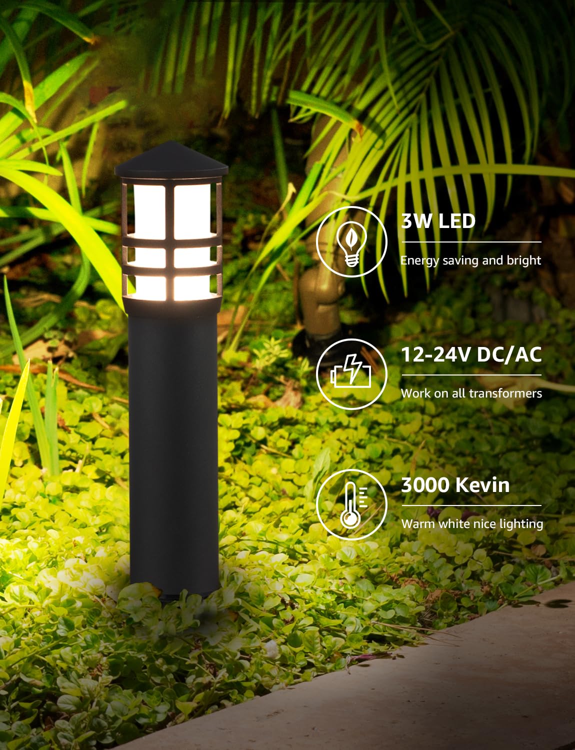 SUNVIE bollard light with frosted glass lens for crisp glow