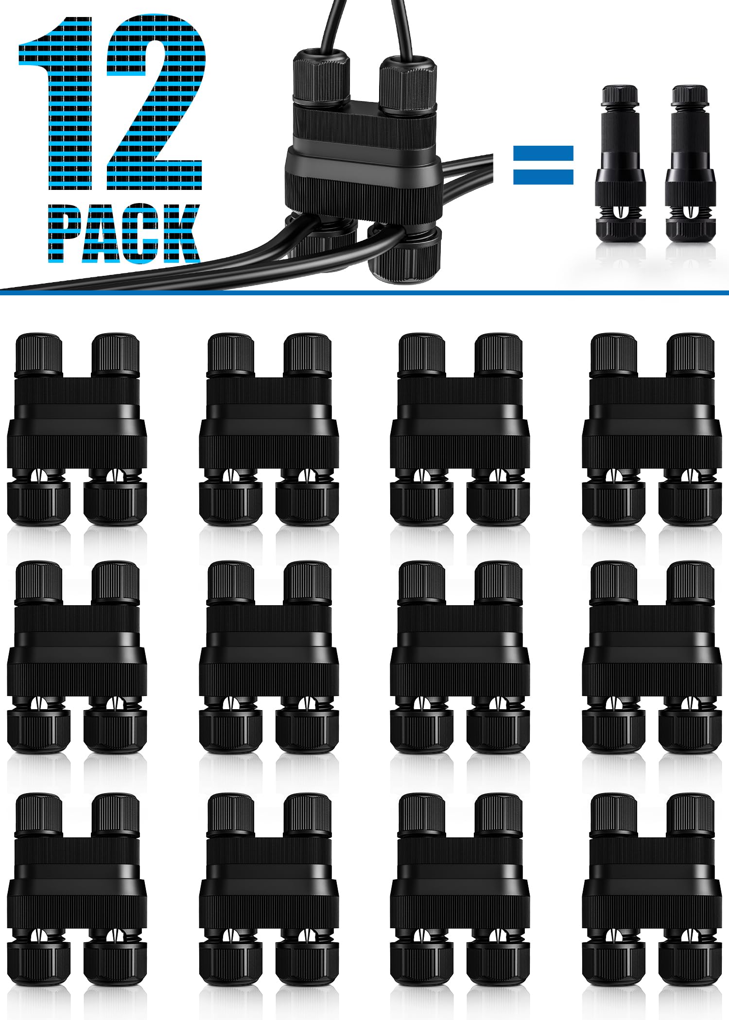 SUNVIE Fastlock2 shows 12-light coverage for easy outdoor setup.