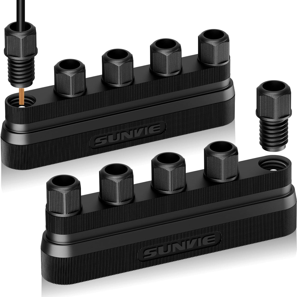 SUNVIE Fastlock3 connector hub for quick five-wire joins in landscape lighting.