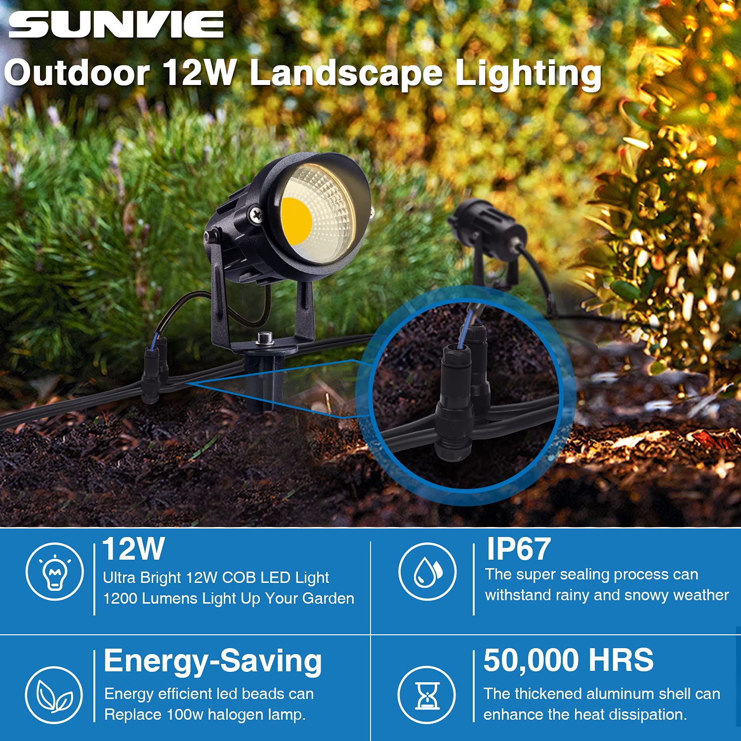 SUNVIE IP65 aluminum waterproof light stands against rain and snow