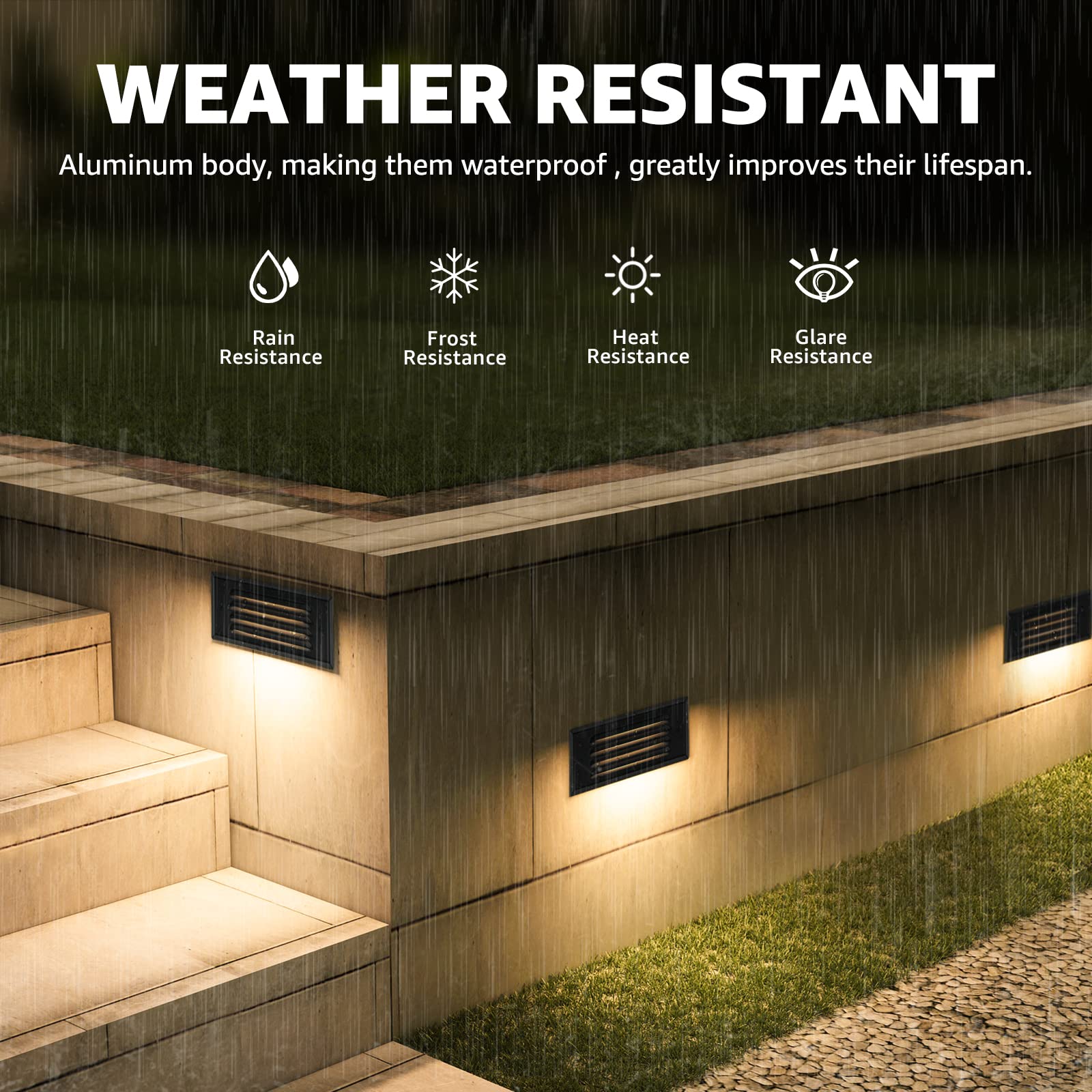Sunvie IP65 outdoor step-light ready for rain and splashes near decks
