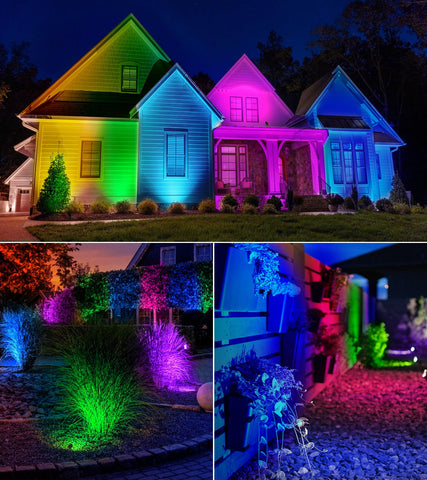 SUNVIE IP65 waterproof landscape lights used in garden settings during rain.