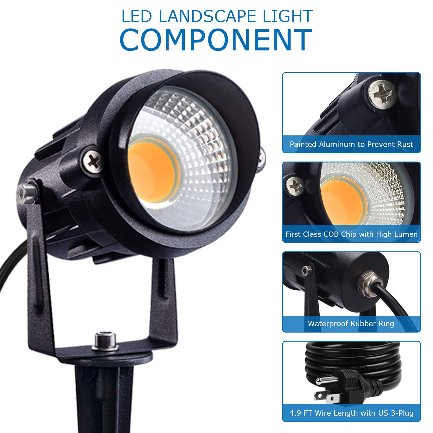 Sunvie 12W stake-mounted light with quick install for yards and borders.