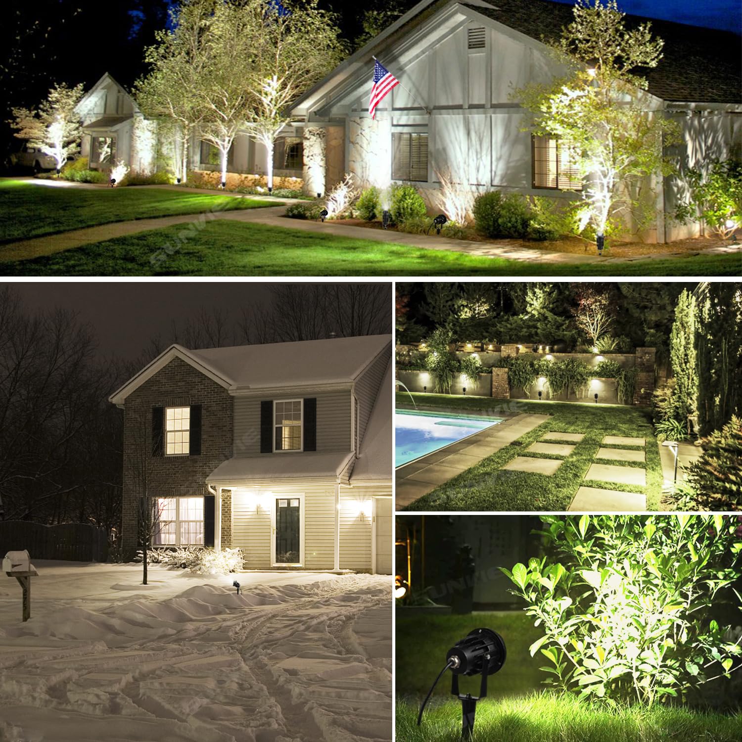 Sunvie warm white glow enhances outdoor evenings and curb appeal.