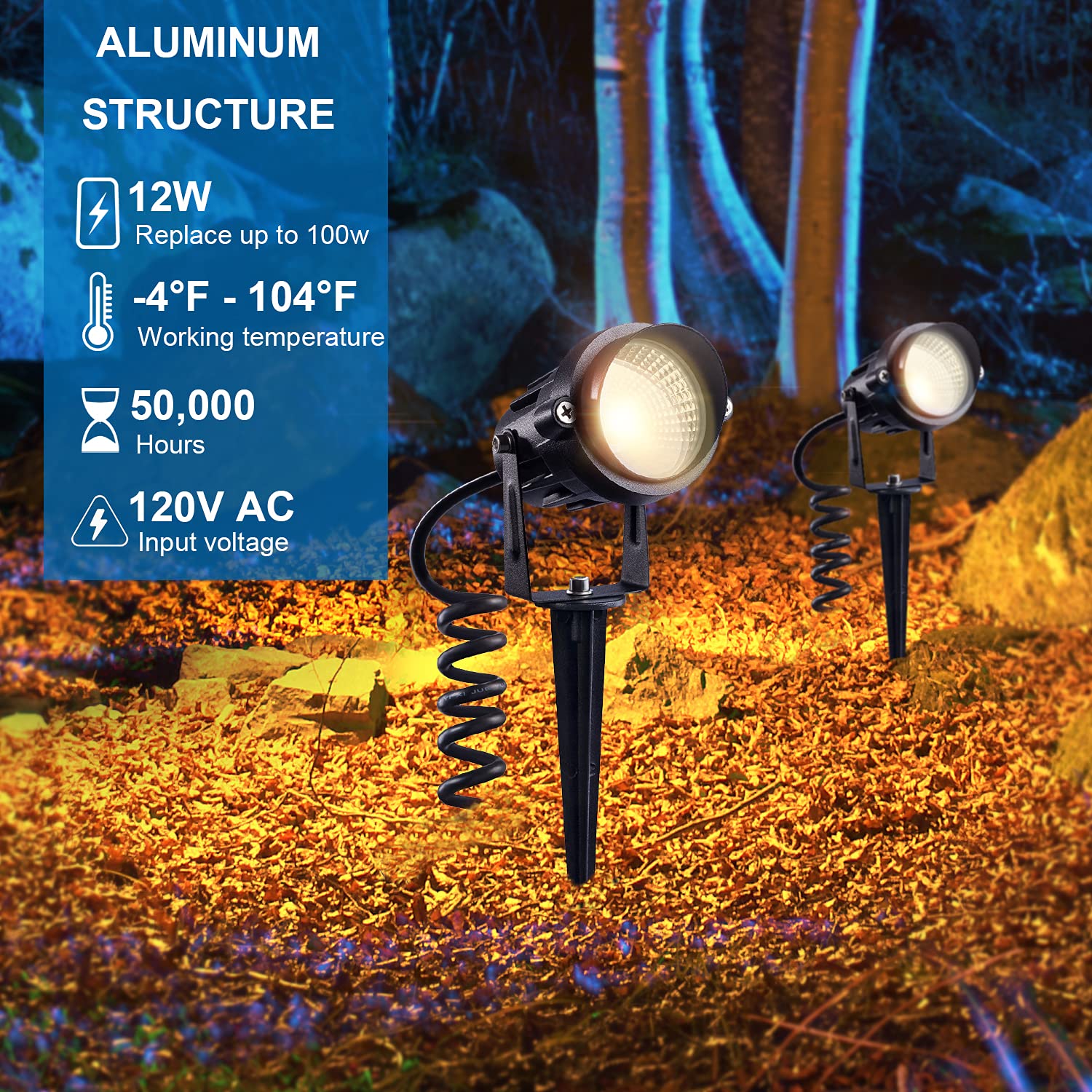 Sunvie 12W weatherproof spotlight with IP65 casing for year-round outdoor use.