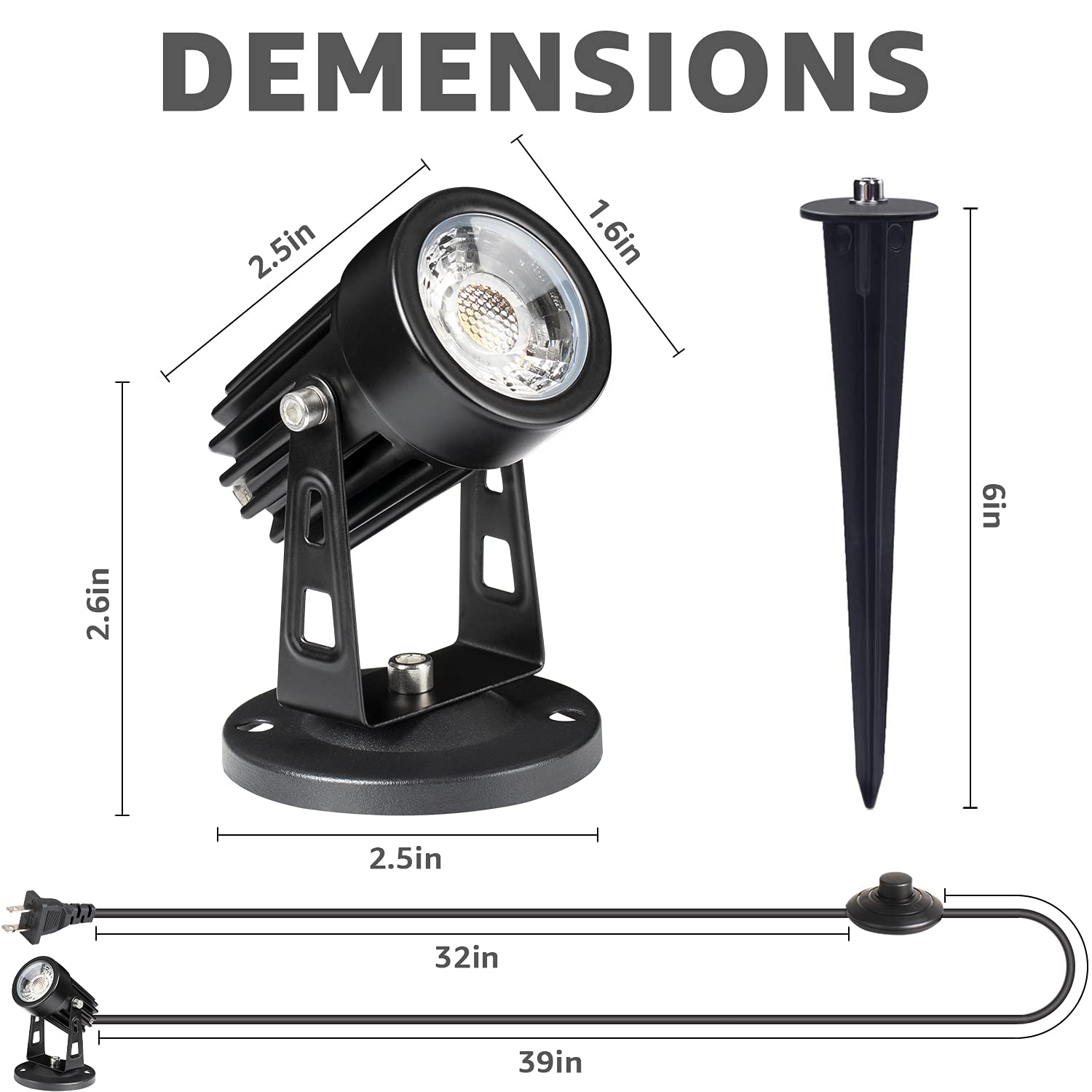 Sunvie LED spot light includes base and stake for ground or surface setup
